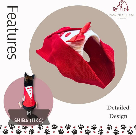 Cute Sweater for Dogs and Cats Soft Flannel Pet Outfit Warm and Cozy Animal Hoodie Small to Large Pet Clothes for Halloween Parties and Everyday Wear (Large, Red Bowtie)