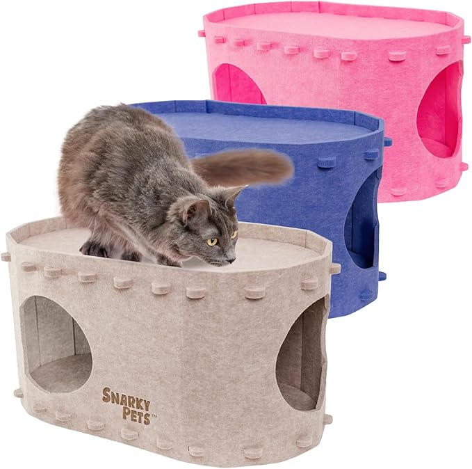 Tess & Liza Felt Cat Cave – Cozy Hideaway for Cats & Kittens | Eco-Friendly Felt Cat House | Durable & Spacious Cat Bed for Large Cats | Stylish Indoor Pet Furniture by Snarky Pets™ Pink