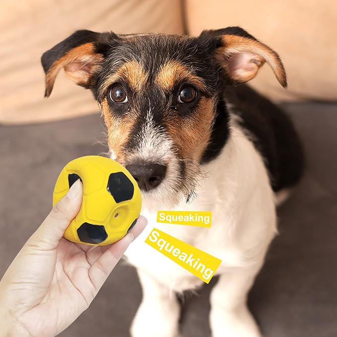 Latex Squeaky Dog Soccer Ball Toys, Dog Football Ball for Puppy Small Medium Dogs, Vibrant Colors Soccer Chew Fetch Throw Ball 6 Pcs/Set (2.6'')