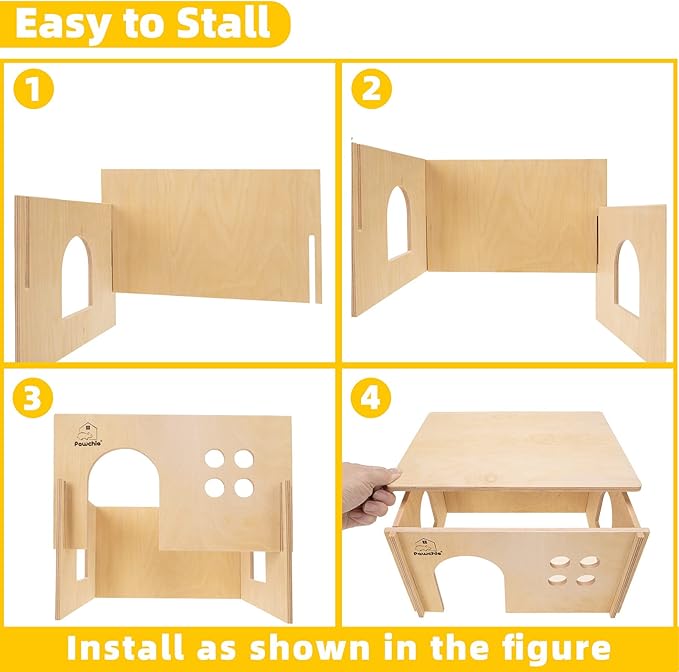 PAWCHIE Guinea Pig House Hide - Wooden Hideout for Chinchilla Small Animals, Habitat with Windows Guinea Pig Hamster Rat Living