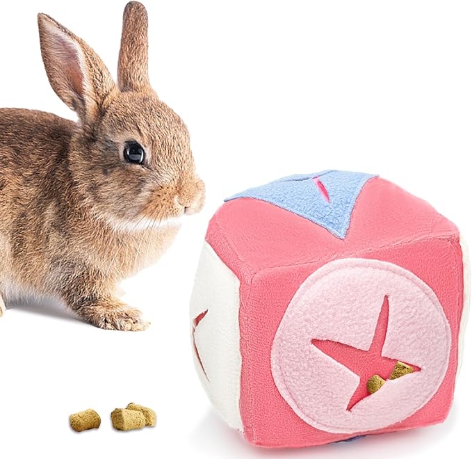 Large Rabbit Foraging Toy with Bell, Washable Snuffle Ball for Rabbits Toys Interactive Puzzle Bunny Toy Treat Dispenser Encourage Natural Foraging Skills Slow Feeder for Small Animals - Pink
