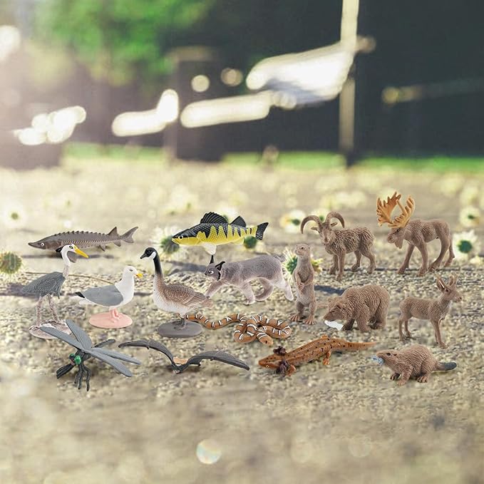 1-2 Inch Mini Biome Great Lakes North American Set for Cake Topper Plastic Animals Figurines Set Water Snake Bat Goose Figurines Dragonfly Figure Toy Gift for Kid Toddlers