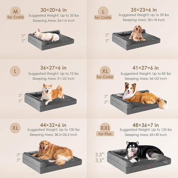 EHEYCIGA Memory Foam Dog Bed Large Sized Dogs, Pet Bed for Large Dog for Crate with Waterproof Liner, Pet Couch Bed Orthopedic with Washable Removable Cover, 35x23x6 Inches, Dark Grey