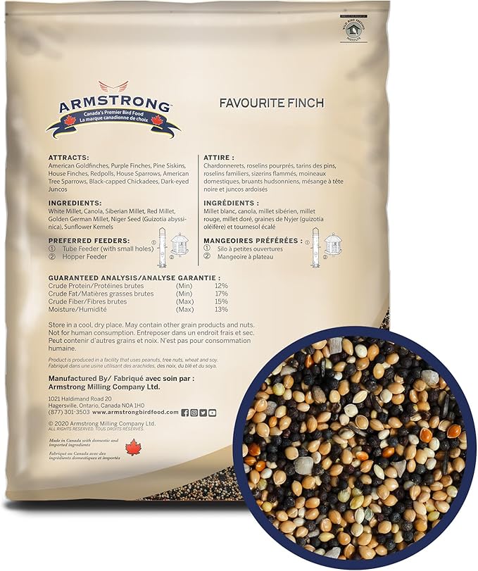 Armstrong Wild Bird Food Favourite Finch Bird Seed Blend, 15.4 Pounds - with White Millet, Canola, Nyjer and Sunflower Kernel Chips for American Goldfinches, House Finches & Songbirds