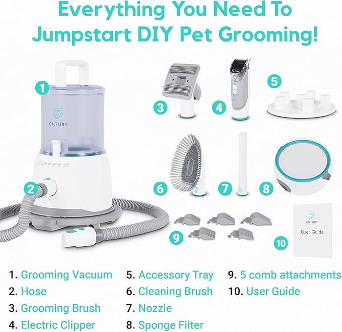 Dog Grooming Vacuum for Shedding, 5-in-1 Pet Grooming Kit with Dog Clippers for Grooming, 14,000Pa Powerful Suction, 4.5L Dust Cup, Quiet Pet Hair Vacuum Cleaner for Cats & Dogs Grooming