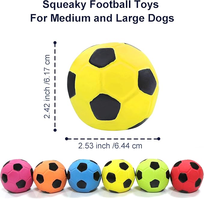 Latex Squeaky Dog Soccer Ball Toys, Dog Football Ball for Puppy Small Medium Dogs, Vibrant Colors Soccer Chew Fetch Throw Ball 6 Pcs/Set (2.6'')