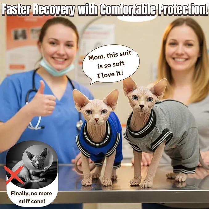 T'CHAQUE Cat Surgery Recovery Suit for Female Male, Cat Onesie Pet Surgical Pajamas Hind Legs Long Sleeve, Abdominal Wound Skin Diseases, E-Collar Alternative, Spay/Neuter Recovery Suit, Gray-XL