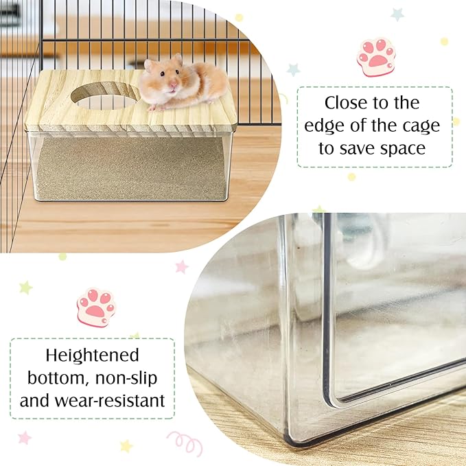 kathson Hamster Sand Bath Box Transparent Acrylic Small Syrian Hamster Shower Bathtub Small Gerbil Digging Sand Container with Climbing Ladder and Ceramic Bowl Cage Accessories for Lemmings Mice