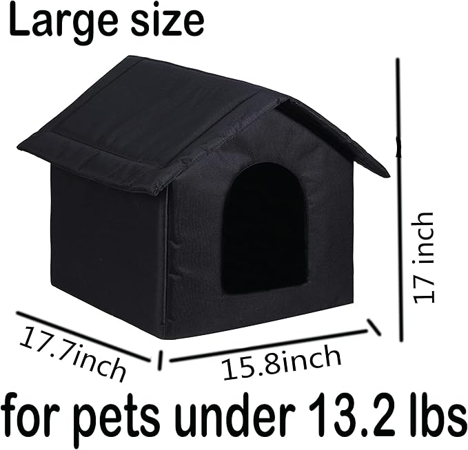 Cat Houses for Outdoor Cats, Weatherproof Outdoor House for Feral Cats, Warm Stable Stray Cats Shelter in Winter Black Large