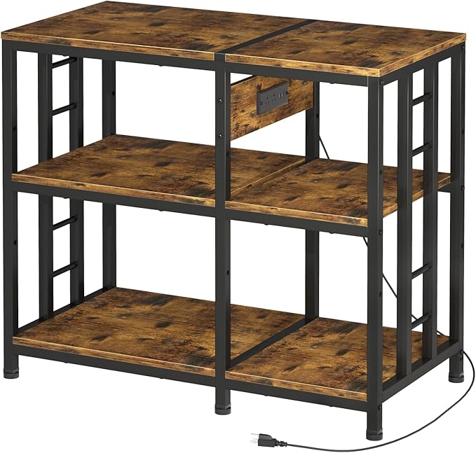 Reinforced 40-50 Gallon Aquarium Stand with Power Outlet | Ultra-Stable 750LBS Capacity Metal Fish Tank Stand for Reptile/Aquatic Setups, 5-Tier Adjustable 37"x19" Steel Shelving System