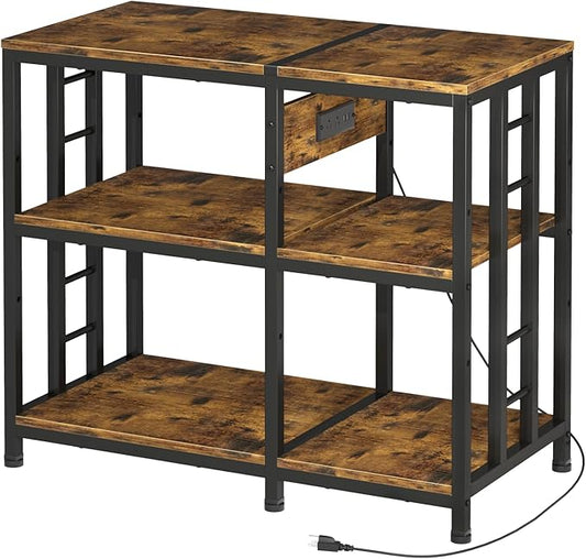 Reinforced 40-50 Gallon Aquarium Stand with Power Outlet | Ultra-Stable 750LBS Capacity Metal Fish Tank Stand for Reptile/Aquatic Setups, 5-Tier Adjustable 37"x19" Steel Shelving System