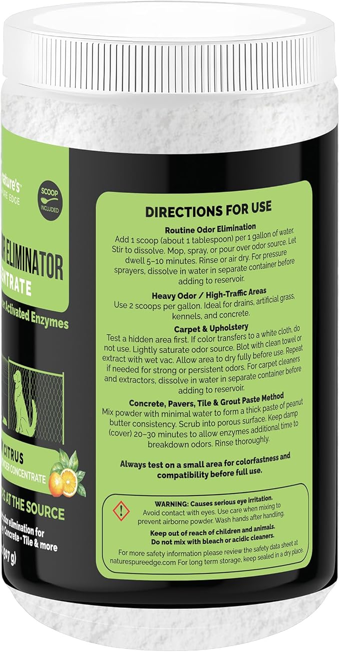 Nature's Pure Edge Enzyme Powder Concentrate Makes 86 Gallons - Professional KOE for Kennel and Pet Odor Elimination - Removes Urine Poop from Carpets Floors - Sunny Citrus