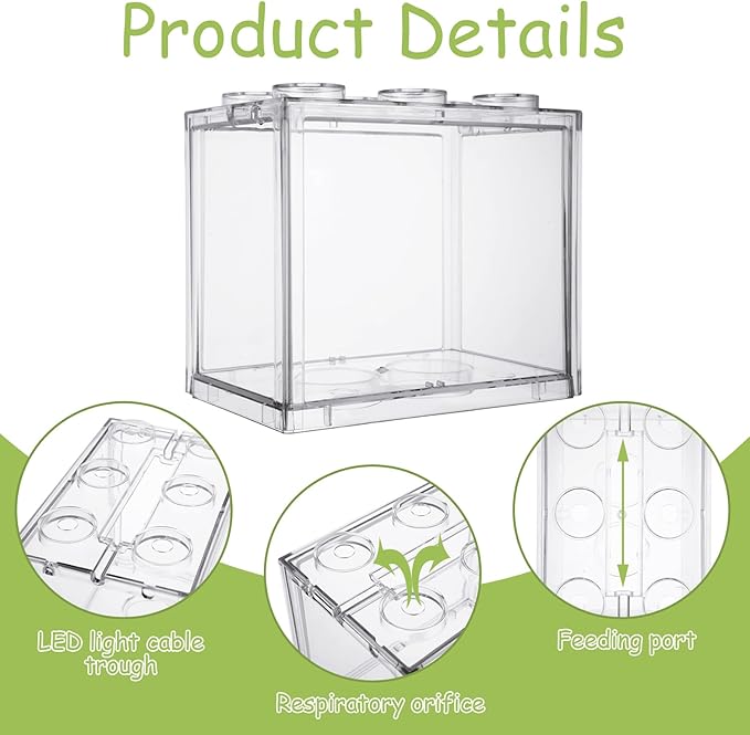 4PCS Plastic Small Betta Fish Tank, 0.6 Gallon Stackable Fish Bowl, Cube Fish Aquarium Tank for Shrimp, Turtle, Small Crab (Clear)