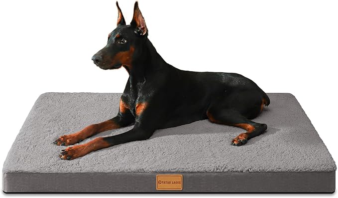 Patas Lague Orthopedic XL Dog Bed Large Sized Dog 48''X30'', Soft Waterproof Egg Crate Foam Large Pet Crate Beds Mat with Removable Washable Cover and Non-Slip Bottom, Light Grey