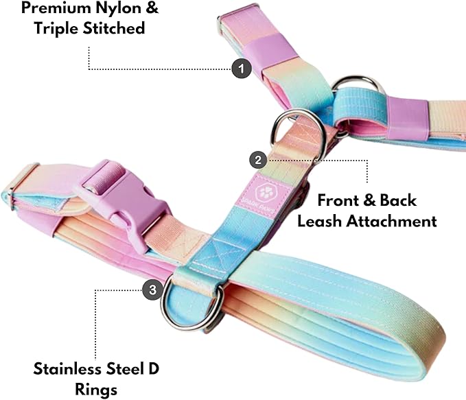 Spark Paws No Pull Dog Harness for Large Dogs, Heavy Duty Dog Harness for Big Strong Breeds, Adjustable, Y Shaped Padded Halter Design with Front Clip - Pastel Icing - M