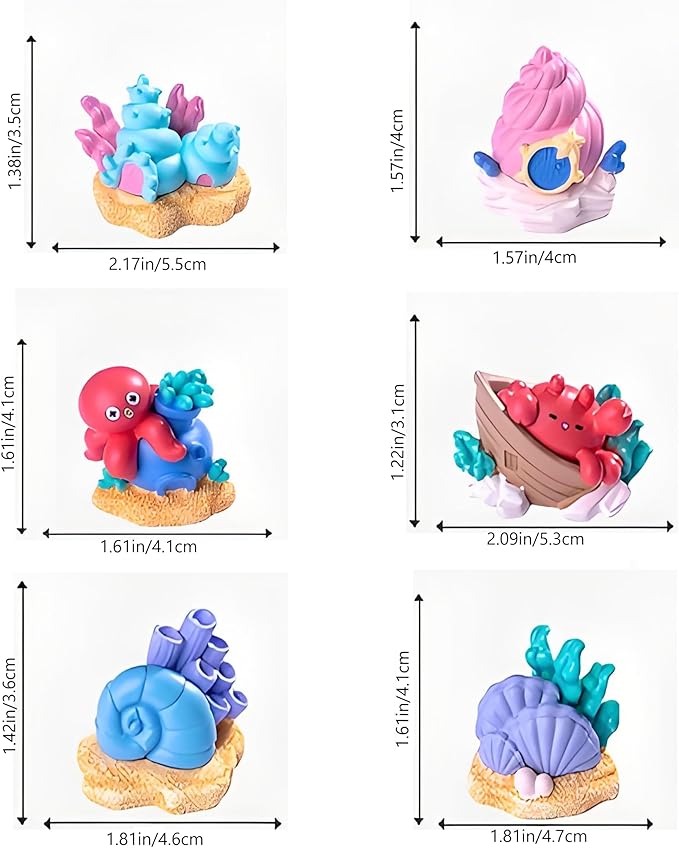 6 Pcs Aquarium Decorations Set - Artificial Undersea House,Conch, Octopus, Shell, Crab Polyresin Aquarium Ornaments for Fish Tanks，Tank Decorations，Aquarium Decor