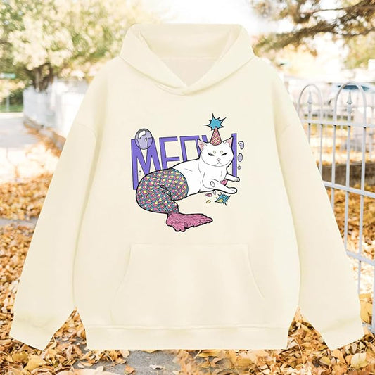 Oversized Hoodies for Women 2025 Trendy Cute Dog Cat Print Sweatshirts Hooded Pullover Tops with Kangaroo Pocket