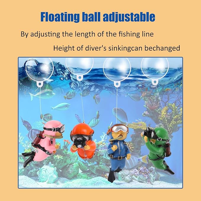 2-Pack Tank Decorations, Cute Little Diver, Aquarium Decoration Accessories Ornaments with Float Ball, Playmate for Tank Suitable for All Kinds of Fish and Tanks (Green)