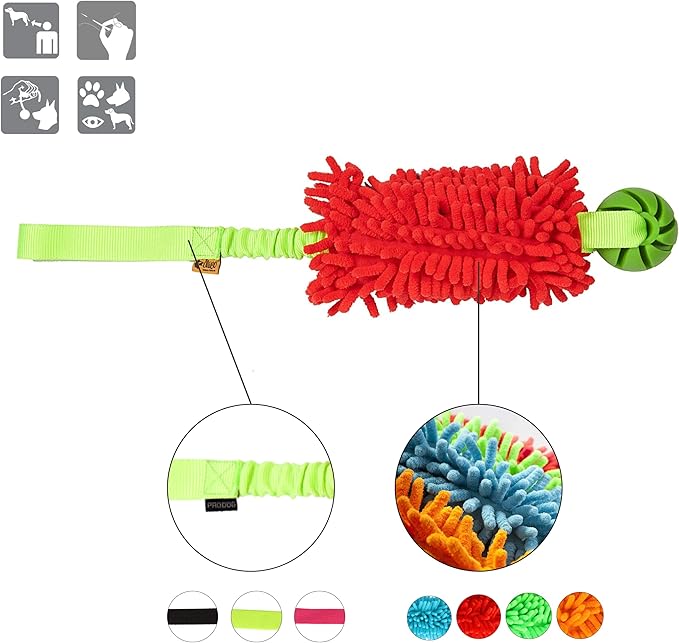 Dingo Dog tug of war Toy for Outdoor Play and Traning Agility, Interactive Toy with Bungee Shock Absorber and Rubber Ball, Cuddly and Shaggy Plush tug Toy for Motivation and Fun, Color: red 15588