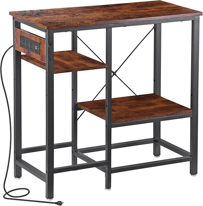 20-29-37 Gallon Fish Tank Stand with Power Outlet, Metal Aquarium Stand with Adjustable Shelves, 6-Leg Heavy Duty Reptile Storage Rack for Living Room, Office, Rustic Brown, 400LBS Capacity