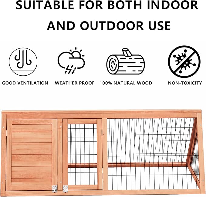 Wooden Rabbit Run Cage Outdoor,A-Frame Bunny Playpen House Indoor,Small Bunny Hutch with Ventilating Wire Fence for Puppy Rabbits (Wood)