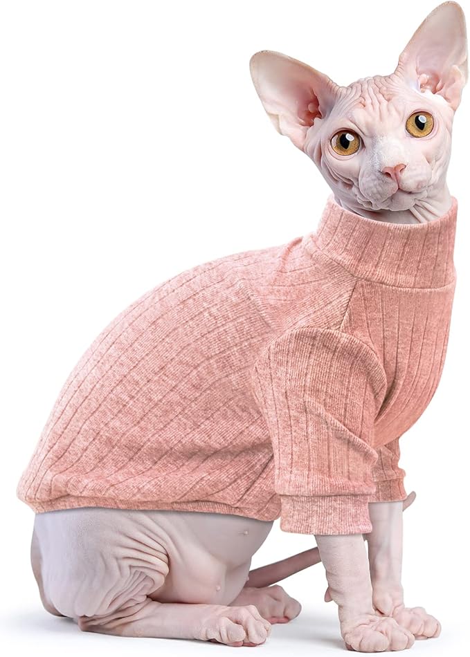 Idepet Sphynx Hairless Cats Sweater Shirt Kitten Soft Puppy Clothes Pullover Cute Cat Pajamas Jumpsuit Cotton Apparel Pet Winter Turtleneck for Cats and Teacup Chihuahua(2 Pack-Blue&Pink,S)