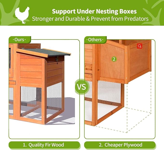 122" Large Chicken Coop with Nest Box and Removable Tray, Hen House for 2-6 Chickens, Outdoor Weatherproof Small Animal Cages