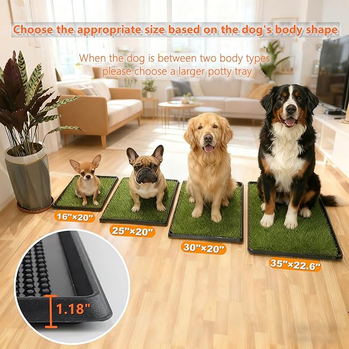 Dog Grass Pad with Tray 25"X20" - Portable Artificial Turf Pet Potty for Training, Indoor/Outdoor Dog Litter Box for Apartment Balcony/Patio, with Washable Pee Pad and Fake Grass Mat
