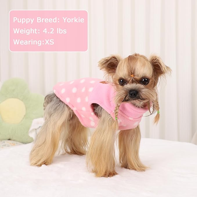 Pink Polka Dot Print Dog Sweater Dog Sweaters for Small Dogs Girl Boy Fleece Puppy Sweater Warm Soft Pet Holiday Clothes for Small Cats and Dogs Chihuahua Sweaters