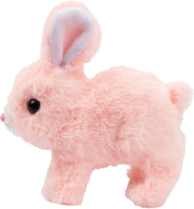 Hopearl Hopping Rabbit Interactive Electronic Pet Plush Bunny Toy with Sounds and Movements Animated Walking Wiggle Ears Twitch Nose Gift for Toddlers Birthday, Pink, 7''