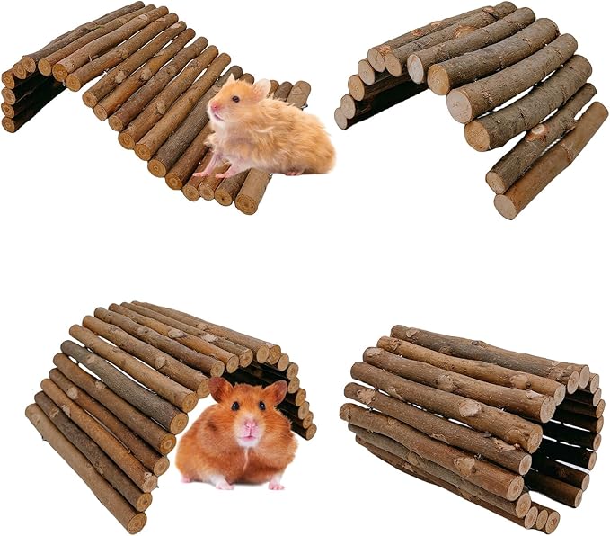 kathson 4PCS Hamster Wooden Bridge Toys,11.02" L x 6.09" W Large Climbing Toy,Rat Ladder,Small Animal Chew Toys,Wood Hideout Tunnel for Chinchillas Guinea Pig Gerbils Ferret Syrian Hamster Squirrel