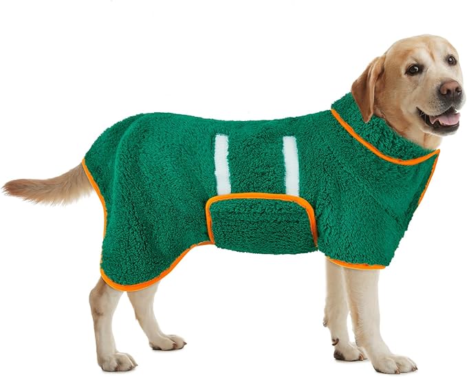 Bienbee Dog Bathrobe, Quick Drying Super Absorbent Dog Robes for After Bath, Warm Keeping Dogs Towel, Dogs Bath Supplies, Dark Green L