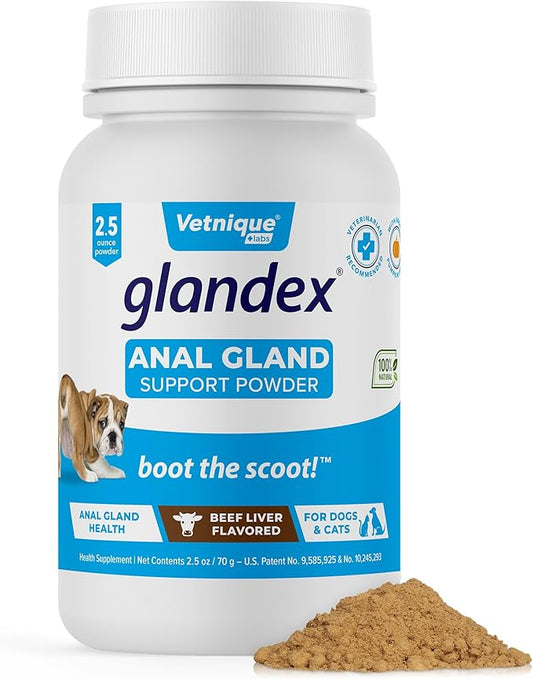 Vetnique Glandex Dog Fiber Supplement Powder for Anal Glands with Pumpkin, Digestive Enzymes & Probiotics - Vet Recommended (Regular or Advanced Strength) - Boot The Scoot (2.5oz Powder, Beef Liver)