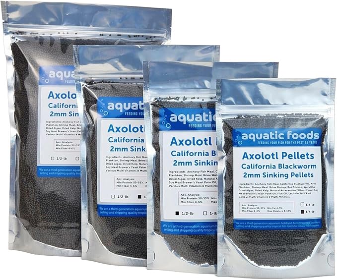 Aquatic Foods Inc. Axolotl Blackworm Pellets. 2mm-1/16 Sinking California Blackworm Small Pellets for Small Axolotl, Frogs, Shrimp, Salamanders, Newts, Snails…2 & 1/2-lbs Pouch Bag