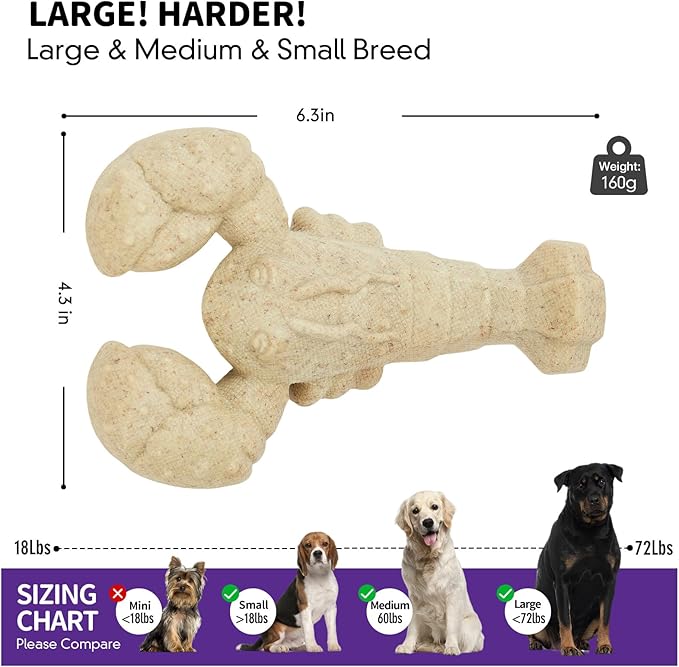 Tough Dog Toys for Aggressive Chewers, 1 Pack Indestructible Chew Toys, Nylon Dog Chew Toys for Large Medium Small Breed, Wood Color Lobster