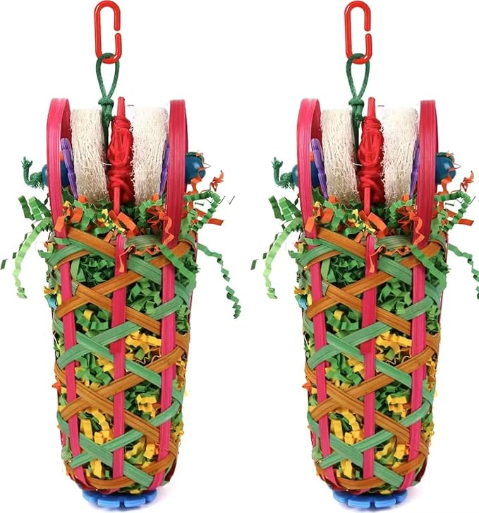 Kyouki Parakeets Toys, 2 PCS Bird Chewing Toys – Perfect for Cockatoos, Conures, Love Birds, Small & Medium Parrots, Fun Foraging & Tearing Bird Cage Accessories (Seeking Food Basket)