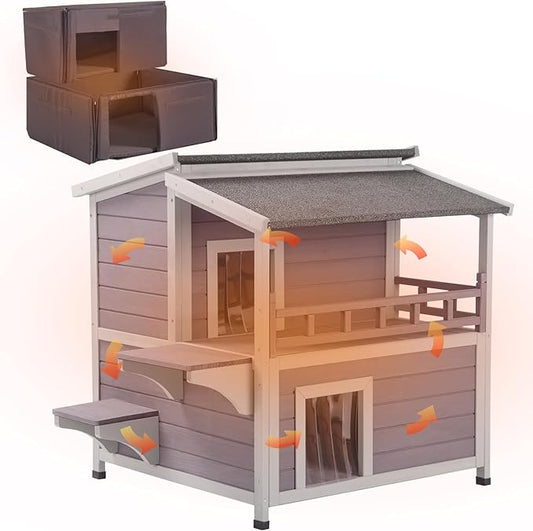 Aivituvin Insulated Outdoor Cat House for Winter Weatherproof Outside Feral Cat Shelter with Liner