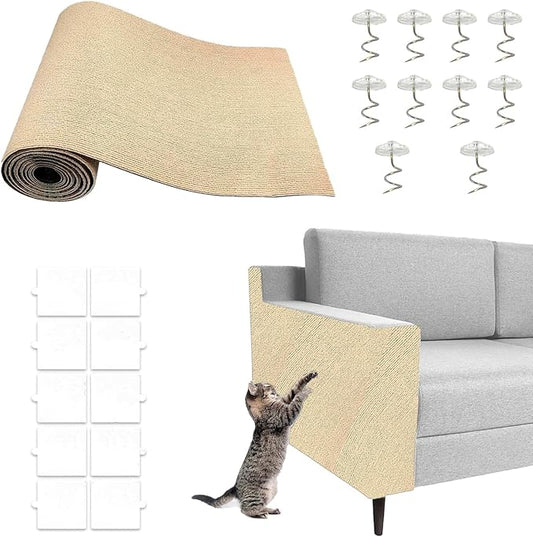 Cat Scratching Mat, Trimmable Self-Adhesive Cat Scratch Furniture Protector with 10 Screws 10pcs Adhesive Tape, 118" x 15.8" DIY Cats Scratch Mat for Indoor, Wall, Doors, Couch and Cat Tree Shelves