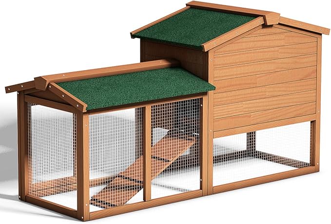 Tangkula Large Chicken Coop, 58‘’ Wooden Hen House Outdoor Backyard Garden Bunny Rabbit Hutch with Ventilation Door, Removable Tray & Ramp Chicken Coop (58 inches)