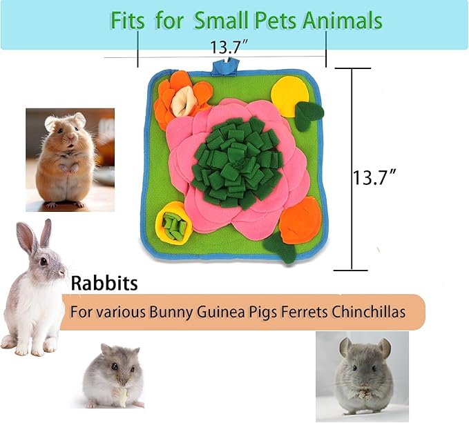 Rabbit Foraging Mat，Bunny Snuffle Mat for Hamsters Puzzle Toys Ferrets Interactive Feeding Mat for Guinea Pigs Hedgehog Chinchillas Small Animals Stress Relief (Green Pink)