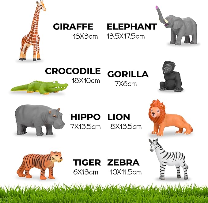 Learning Minds Set of 8 Jumbo Safari Animals Figures - Zoo Animals for Toddlers 1-3 - Jungle Animals Figures - Toy Animals for Kids Age 18 Months Plus - Animal Toys for Kids 1,2,3 Years Old