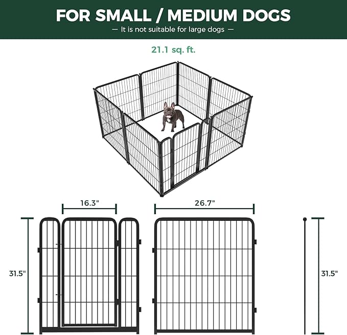 FXW Homeplus Unleashed Indoor Dog Playpen - Stress-Free and Safe Play, Heavy Duty 32 Inch 8 Panels with Magnetic Hook & Loop Patch Board for Small and Medium Dogs, Black│Patented