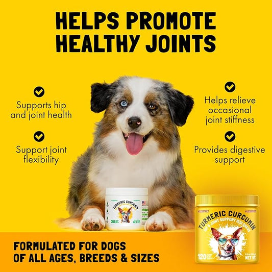 Turmeric Curcumin Hip & Joint Dogs Supplement Anti-Inflammatory Support for Arthritis & Mobility with Collagen & BioPerine Pain Relief Antioxidant Digestive Cardiovascular and Liver Health 120 Chews