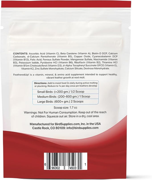 FeatherUp! Bird Vitamins with Biotin for Beautiful Plumage - Feather Growth Supplements for Parrots - 90 gm - 240 Servings