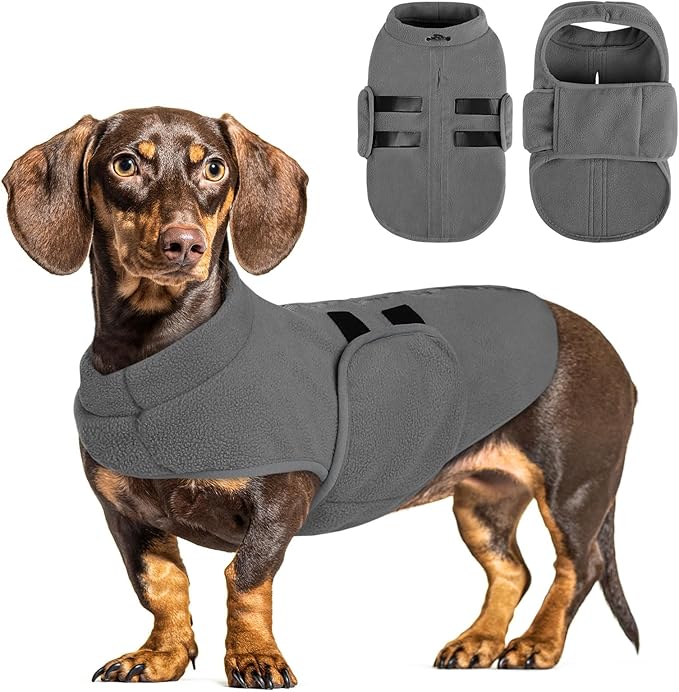 Queenmore XL Dog Sweaters, Soft Fleece Vest Pullover Dog Jacket with Leash Hole, Warm Winter Dogs Clothes Cold Weather Doggy Dachshund Sweater for Large Dogs Cats Boy or Girl (Grey, XL)