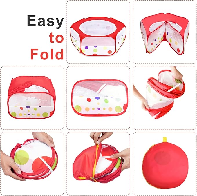 XIRGS Small Animal Playpen, Pet Playpen for Cat/Rabbit/Hamster/Guinea Pig/Bunny/Ferret/Kitten Toys Chick Brooder Box Cage Tent Pop Up Play Pen with Cover, Portable Play Yard Indoor Outdoor Waterproof