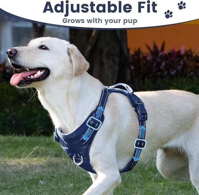 No Pull Dog Harness, Reflective Puppy Vest for Small Medium Large Sized Dog(Prussian Blue,L)