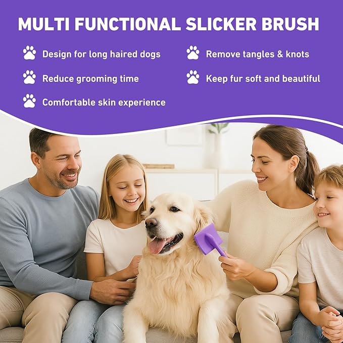 Slicker Brush for Dogs, Best Doodle & Poodle Brush for Long Haired Dogs, Large Dog Hair Brush with Little Round Rubber Tips, Dog Slicker Brushes Goldendoodle Long Pin Detangler for Dematting