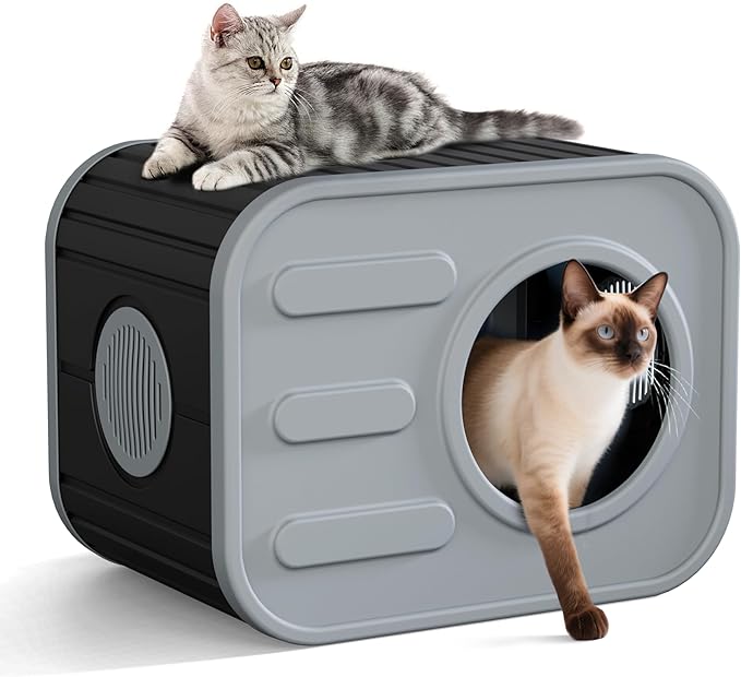 Outdoor Cat House, Outside Cat Shelter with Dual Ventilation Waterproof Resin Pet House for Indoor and Outdoor Use Shelter Pet Home for Cats Small Dogs, Blue