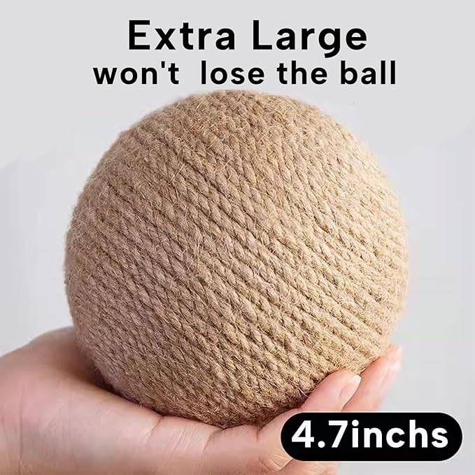 KEYIDE Extra Large Rabbit Ball Toy, 4.7in Natural Sisal Bunny Scratch Ball, Interactive Small Animal Toys for Chinchilla Guinea Pig Rat Playing Scratching Biting